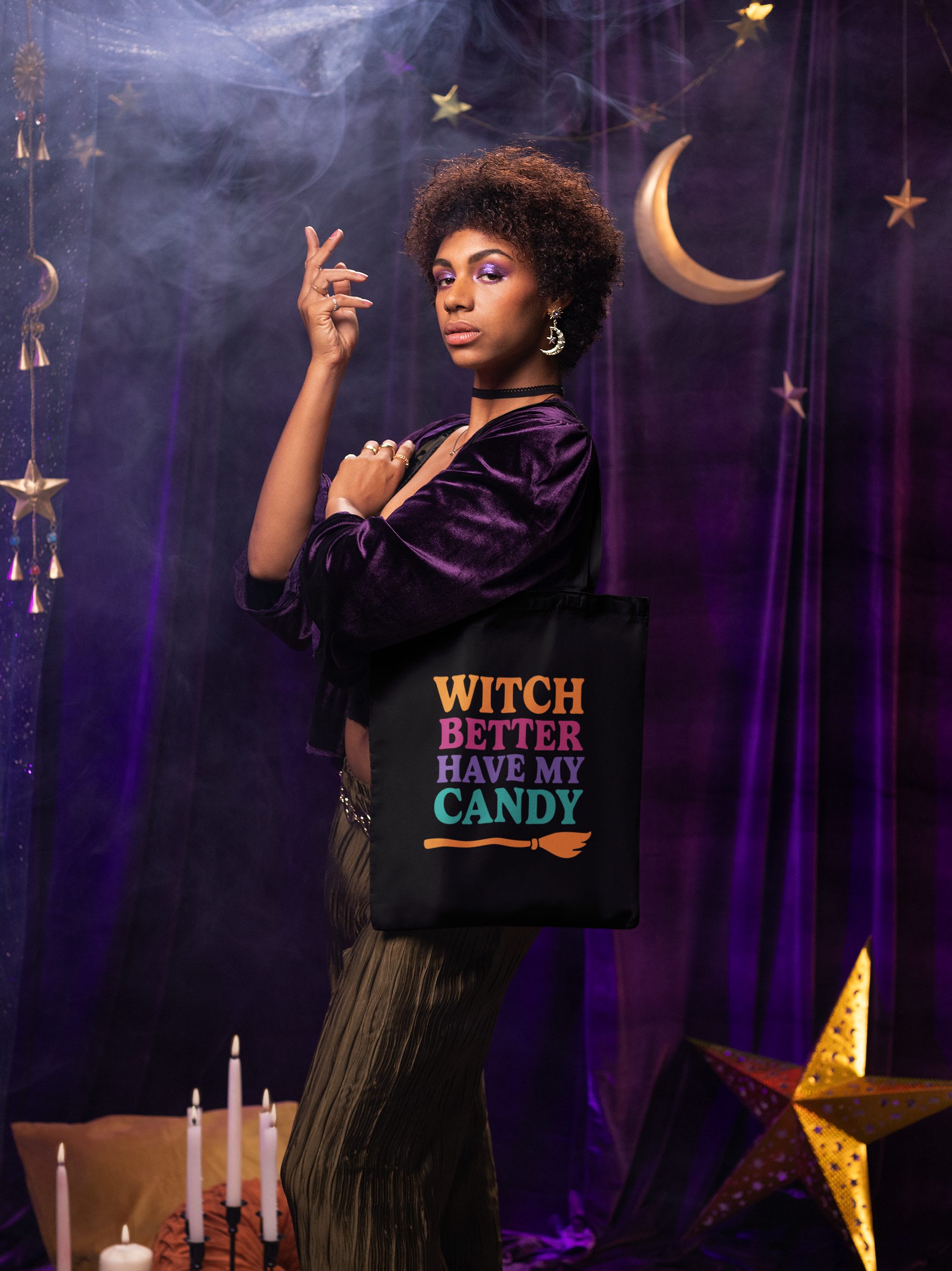 Black tote bag with Witch Better Have My Candy Halloween trick or treat bag
